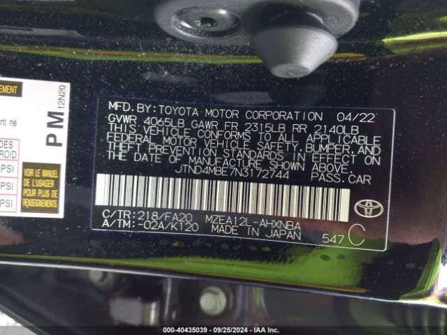 Photo 8 VIN: JTND4MBE7N3172744 - TOYOTA COROLLA 