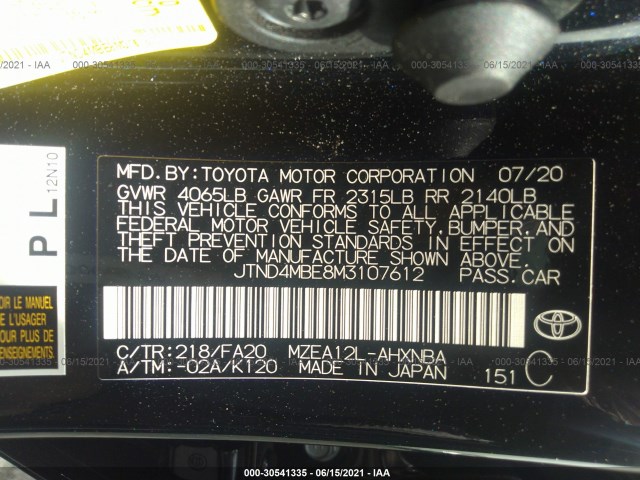 Photo 8 VIN: JTND4MBE8M3107612 - TOYOTA COROLLA HATCHBACK 