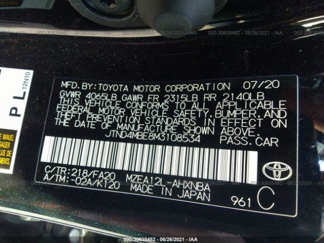 Photo 8 VIN: JTND4MBE8M3108534 - TOYOTA COROLLA HATCHBACK 