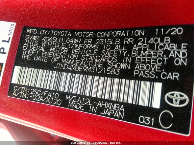 Photo 8 VIN: JTND4MBE9M3121583 - TOYOTA COROLLA HATCHBACK 