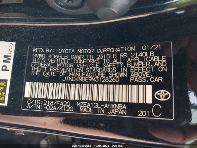 Photo 8 VIN: JTND4MBE9M3128260 - TOYOTA COROLLA 