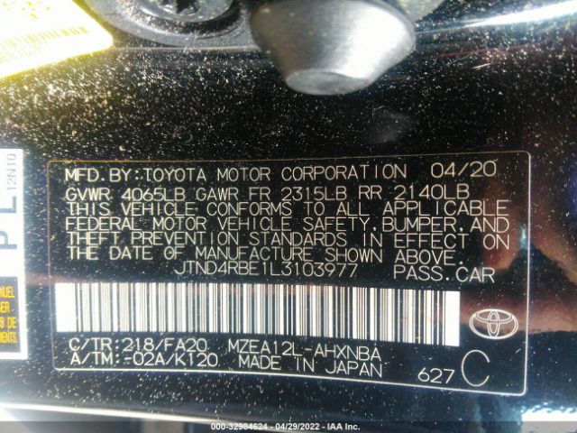 Photo 8 VIN: JTND4RBE1L3103977 - TOYOTA COROLLA HATCHBACK 