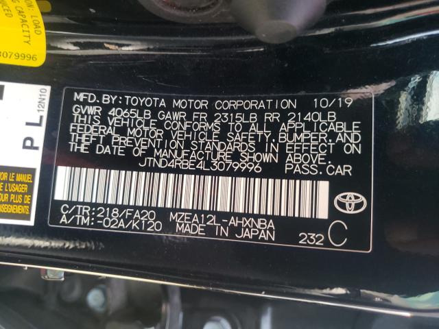 Photo 9 VIN: JTND4RBE4L3079996 - TOYOTA COROLLA SE 