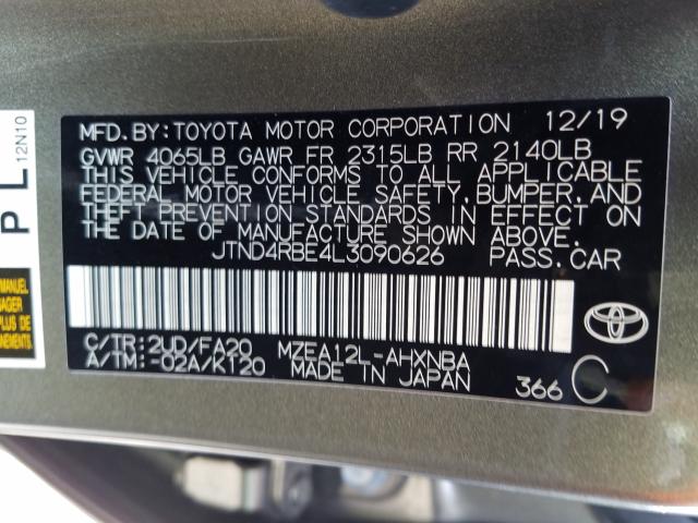 Photo 9 VIN: JTND4RBE4L3090626 - TOYOTA COROLLA SE 