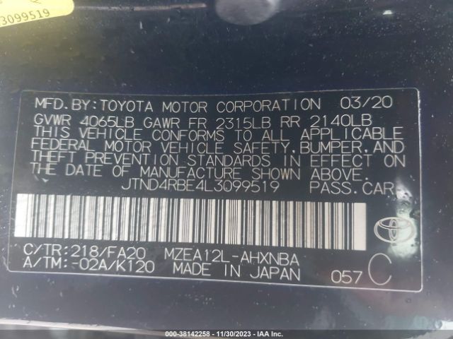 Photo 8 VIN: JTND4RBE4L3099519 - TOYOTA COROLLA 