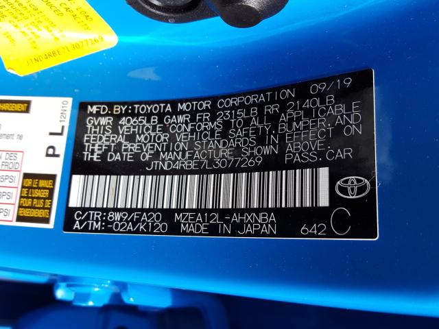 Photo 9 VIN: JTND4RBE7L3077269 - TOYOTA COROLLA SE 