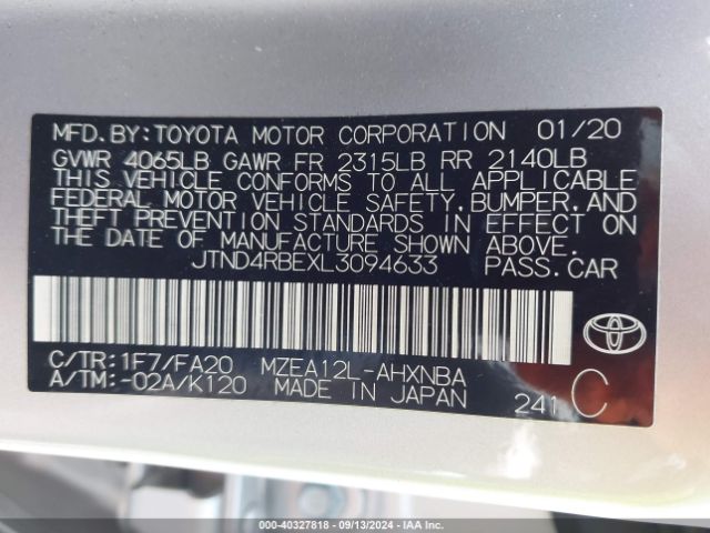 Photo 8 VIN: JTND4RBEXL3094633 - TOYOTA COROLLA 