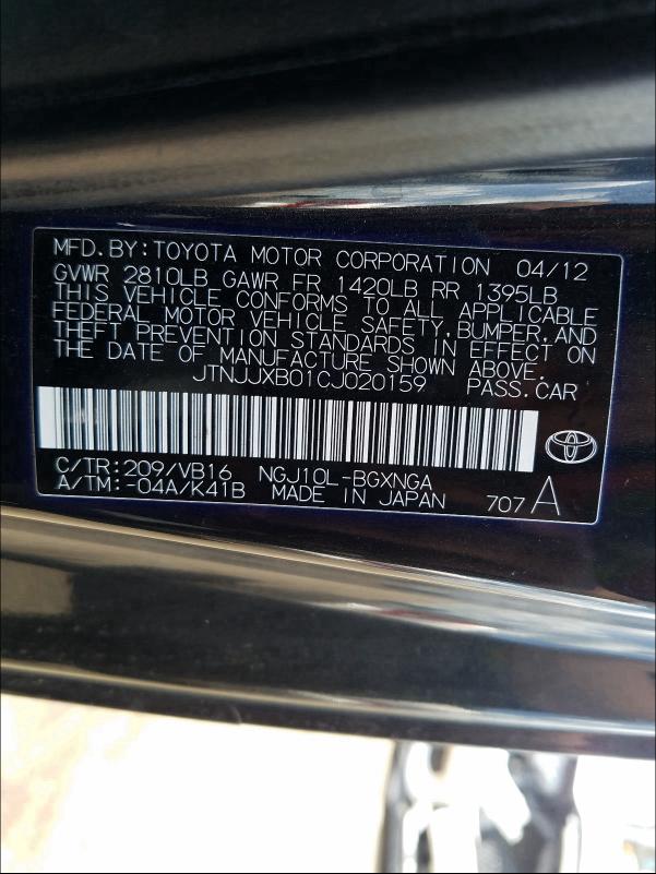 Photo 9 VIN: JTNJJXB01CJ020159 - TOYOTA SCION IQ 