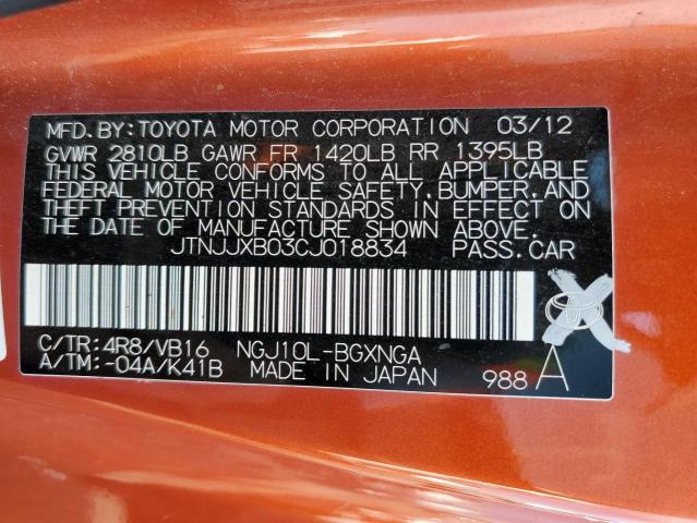 Photo 11 VIN: JTNJJXB03CJ018834 - TOYOTA SCION IQ 