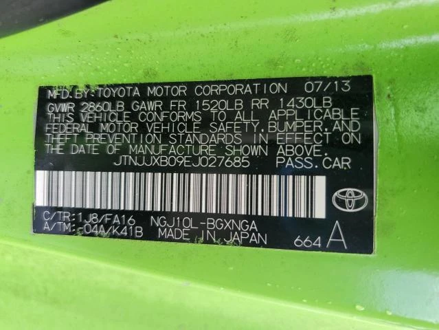 Photo 11 VIN: JTNJJXB09EJ027685 - TOYOTA SCION IQ 