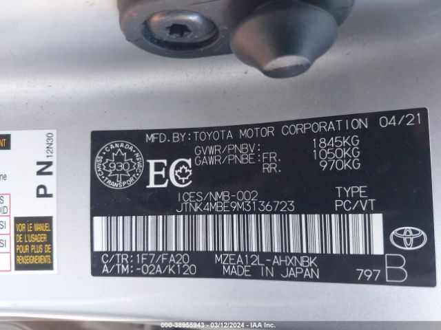 Photo 8 VIN: JTNK4MBE9M3136723 - TOYOTA COROLLA 