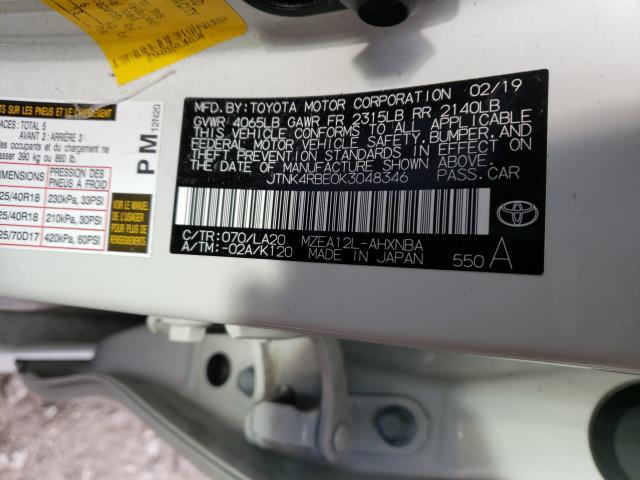 Photo 9 VIN: JTNK4RBE0K3048346 - TOYOTA COROLLA SE 