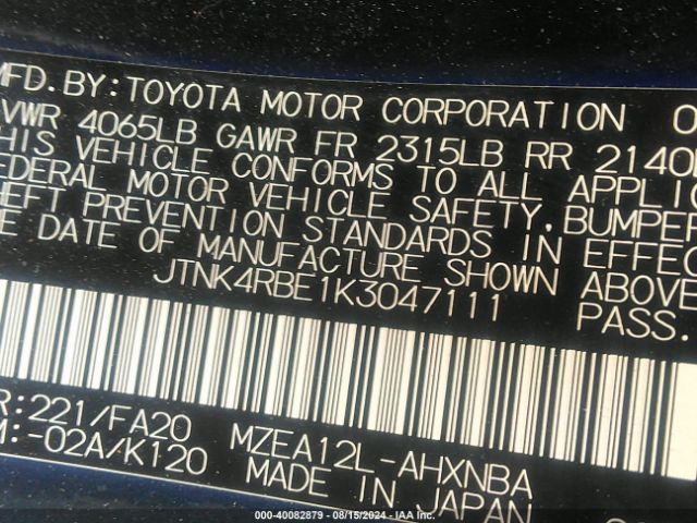 Photo 8 VIN: JTNK4RBE1K3047111 - TOYOTA COROLLA 