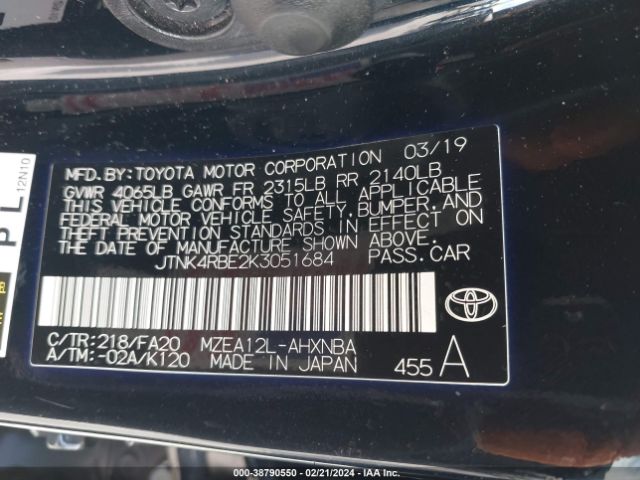 Photo 8 VIN: JTNK4RBE2K3051684 - TOYOTA COROLLA 