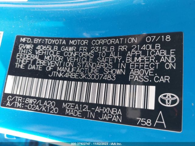 Photo 8 VIN: JTNK4RBE3K3007483 - TOYOTA COROLLA HATCHBACK 