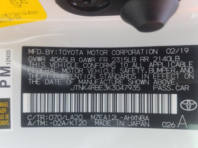 Photo 9 VIN: JTNK4RBE3K3047935 - TOYOTA COROLLA 