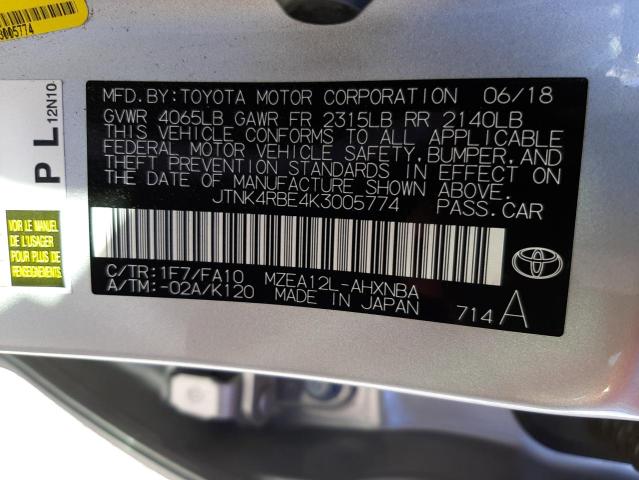 Photo 9 VIN: JTNK4RBE4K3005774 - TOYOTA COROLLA SE 