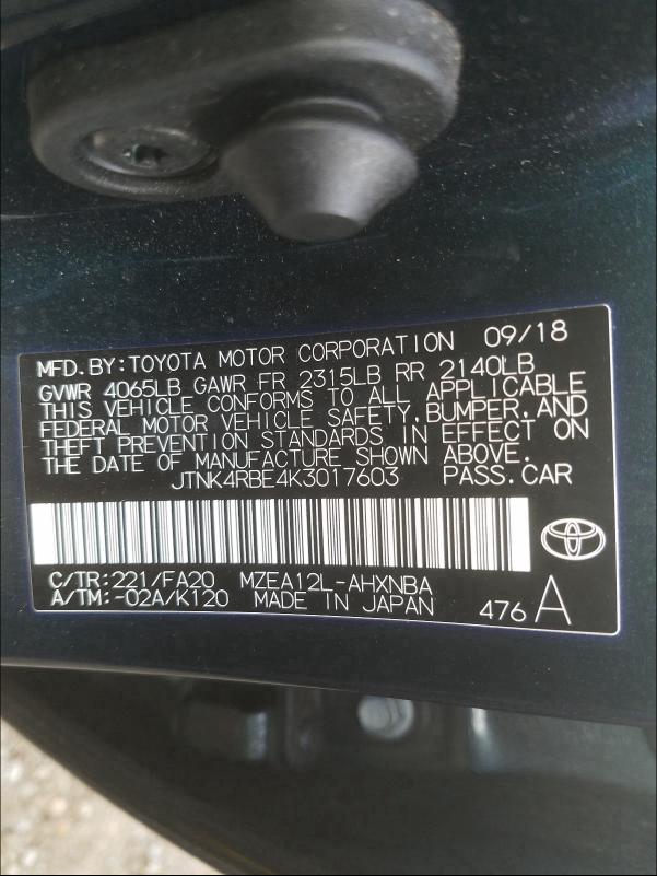 Photo 9 VIN: JTNK4RBE4K3017603 - TOYOTA COROLLA SE 