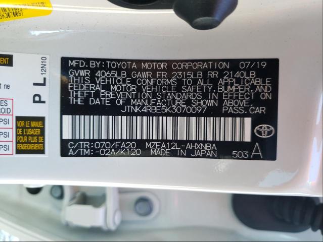 Photo 9 VIN: JTNK4RBE5K3070097 - TOYOTA COROLLA SE 