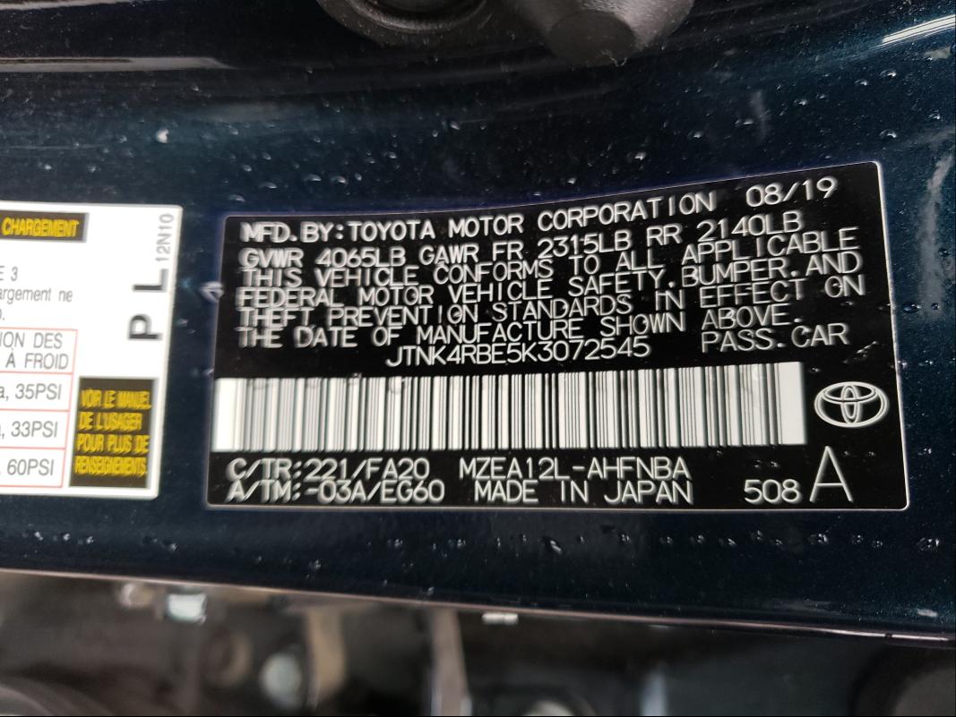 Photo 9 VIN: JTNK4RBE5K3072545 - TOYOTA COROLLA SE 