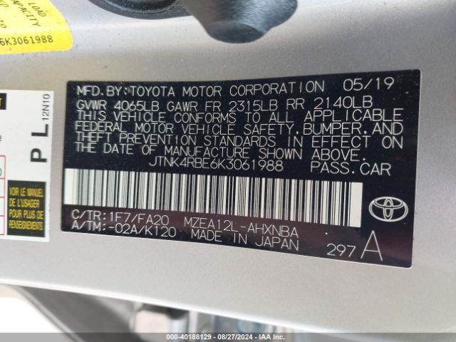 Photo 8 VIN: JTNK4RBE6K3061988 - TOYOTA COROLLA 