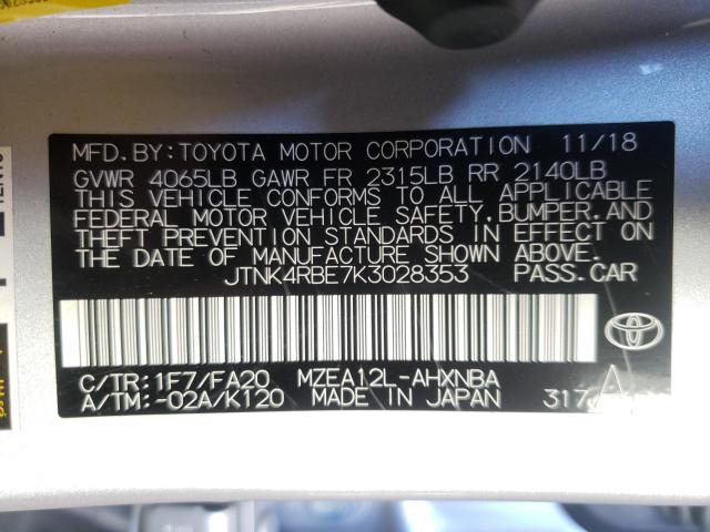 Photo 9 VIN: JTNK4RBE7K3028353 - TOYOTA COROLLA SE 