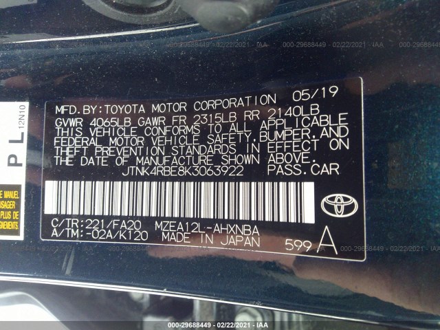 Photo 8 VIN: JTNK4RBE8K3063922 - TOYOTA COROLLA HATCHBACK 