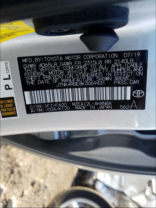 Photo 9 VIN: JTNK4RBE8K3069431 - TOYOTA COROLLA SE 