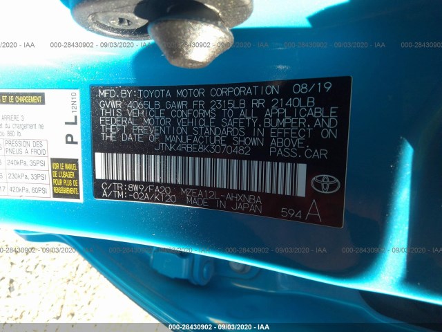 Photo 8 VIN: JTNK4RBE8K3070482 - TOYOTA COROLLA 