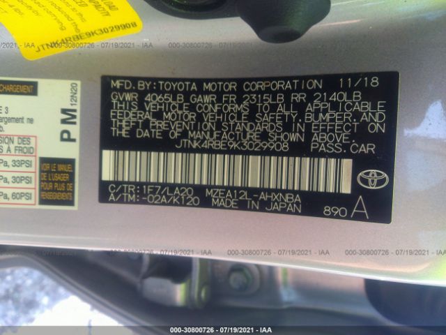 Photo 8 VIN: JTNK4RBE9K3029908 - TOYOTA COROLLA HATCHBACK 