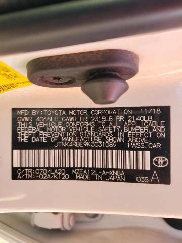 Photo 11 VIN: JTNK4RBE9K3031089 - TOYOTA COROLLA SE 