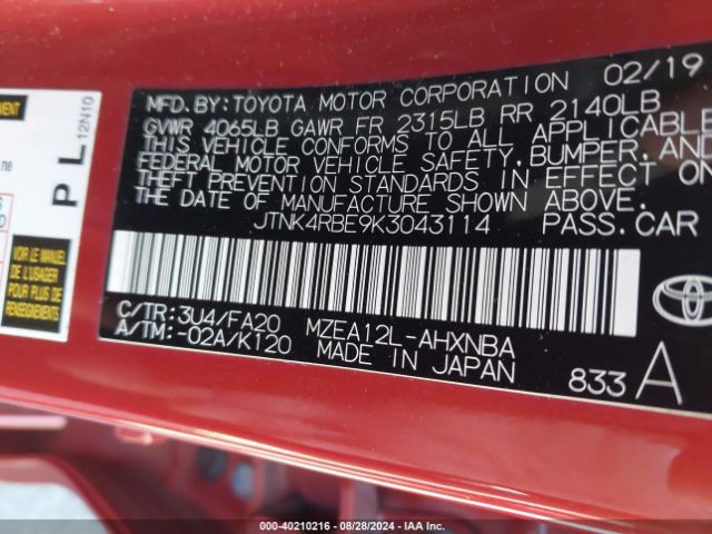 Photo 8 VIN: JTNK4RBE9K3043114 - TOYOTA COROLLA 