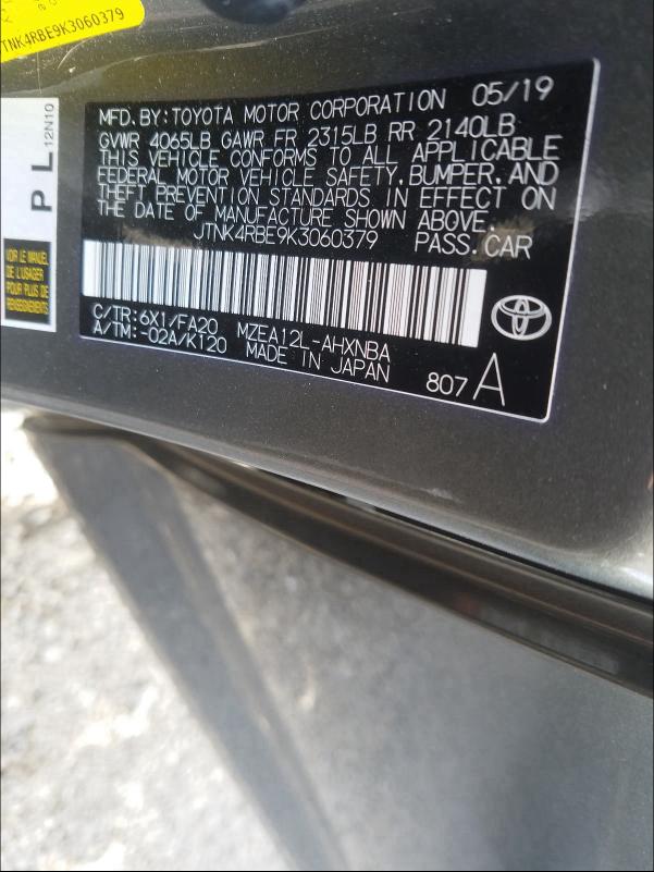 Photo 9 VIN: JTNK4RBE9K3060379 - TOYOTA COROLLA SE 