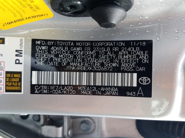 Photo 9 VIN: JTNK4RBEXK3026872 - TOYOTA COROLLA SE 