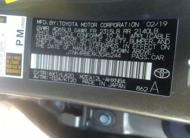 Photo 8 VIN: JTNK4RBEXK3045244 - TOYOTA COROLLA HATCHBACK 