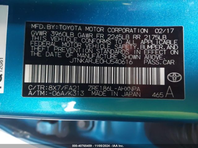 Photo 8 VIN: JTNKARJE0HJ540616 - TOYOTA COROLLA IM 