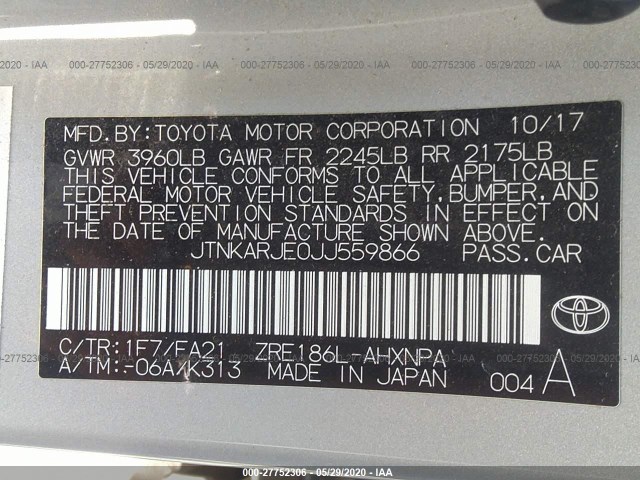 Photo 8 VIN: JTNKARJE0JJ559866 - TOYOTA COROLLA IM 