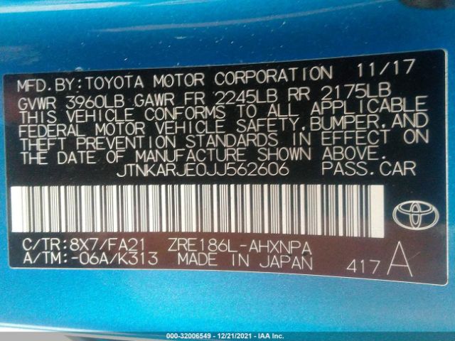 Photo 8 VIN: JTNKARJE0JJ562606 - TOYOTA COROLLA IM 