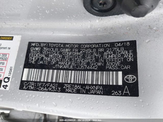 Photo 8 VIN: JTNKARJE1JJ574442 - TOYOTA COROLLA IM 