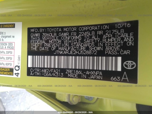 Photo 8 VIN: JTNKARJE2HJ528872 - TOYOTA COROLLA IM 