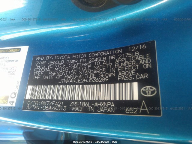 Photo 8 VIN: JTNKARJE2HJ536289 - TOYOTA COROLLA IM 