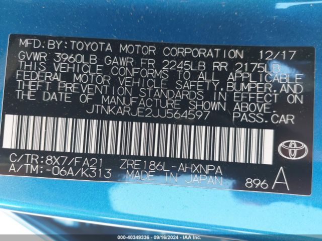 Photo 8 VIN: JTNKARJE2JJ564597 - TOYOTA COROLLA IM 