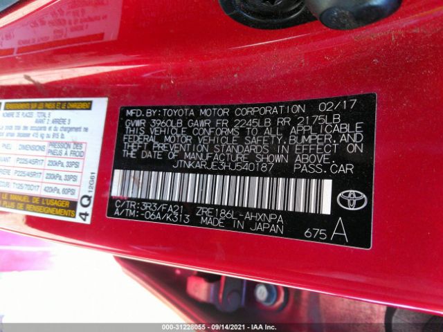 Photo 8 VIN: JTNKARJE3HJ540187 - TOYOTA COROLLA IM 