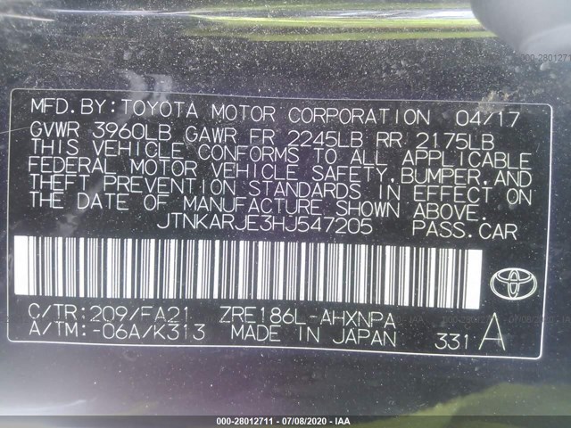 Photo 8 VIN: JTNKARJE3HJ547205 - TOYOTA COROLLA IM 