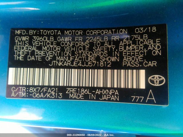 Photo 8 VIN: JTNKARJE4JJ571812 - TOYOTA COROLLA IM 