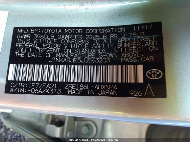 Photo 8 VIN: JTNKARJE5JJ563203 - TOYOTA COROLLA IM 