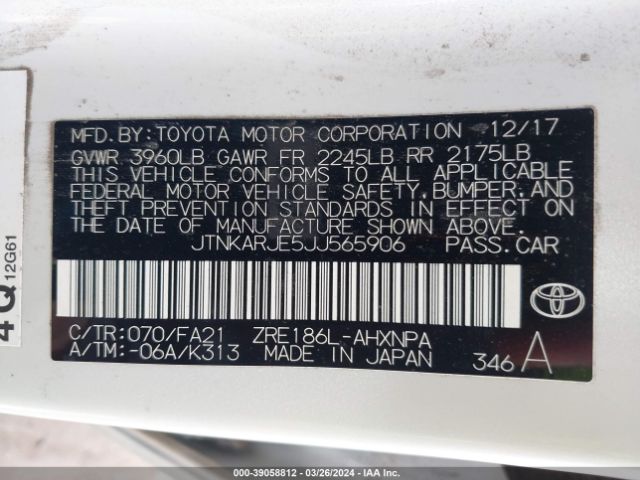 Photo 8 VIN: JTNKARJE5JJ565906 - TOYOTA COROLLA IM 