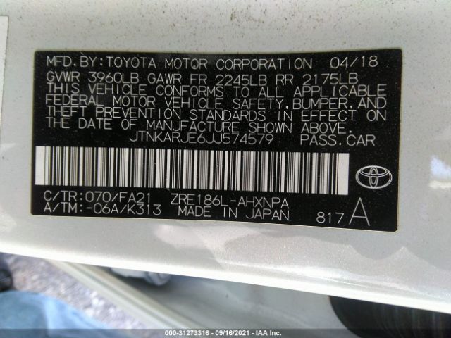 Photo 8 VIN: JTNKARJE6JJ574579 - TOYOTA COROLLA IM 