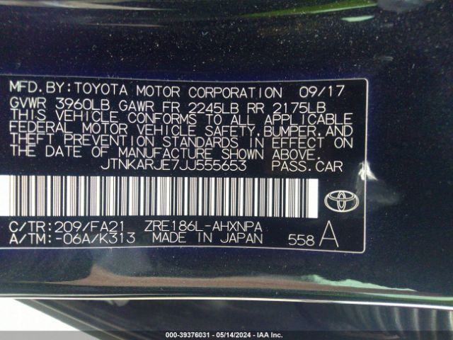 Photo 8 VIN: JTNKARJE7JJ555653 - TOYOTA COROLLA IM 