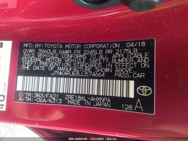 Photo 8 VIN: JTNKARJE8JJ574664 - TOYOTA COROLLA IM 